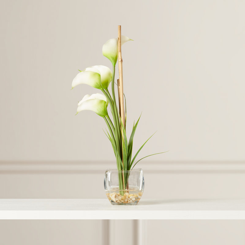 Primrue Silk Calla Lilies Floral Arrangement in Vase & Reviews Wayfair